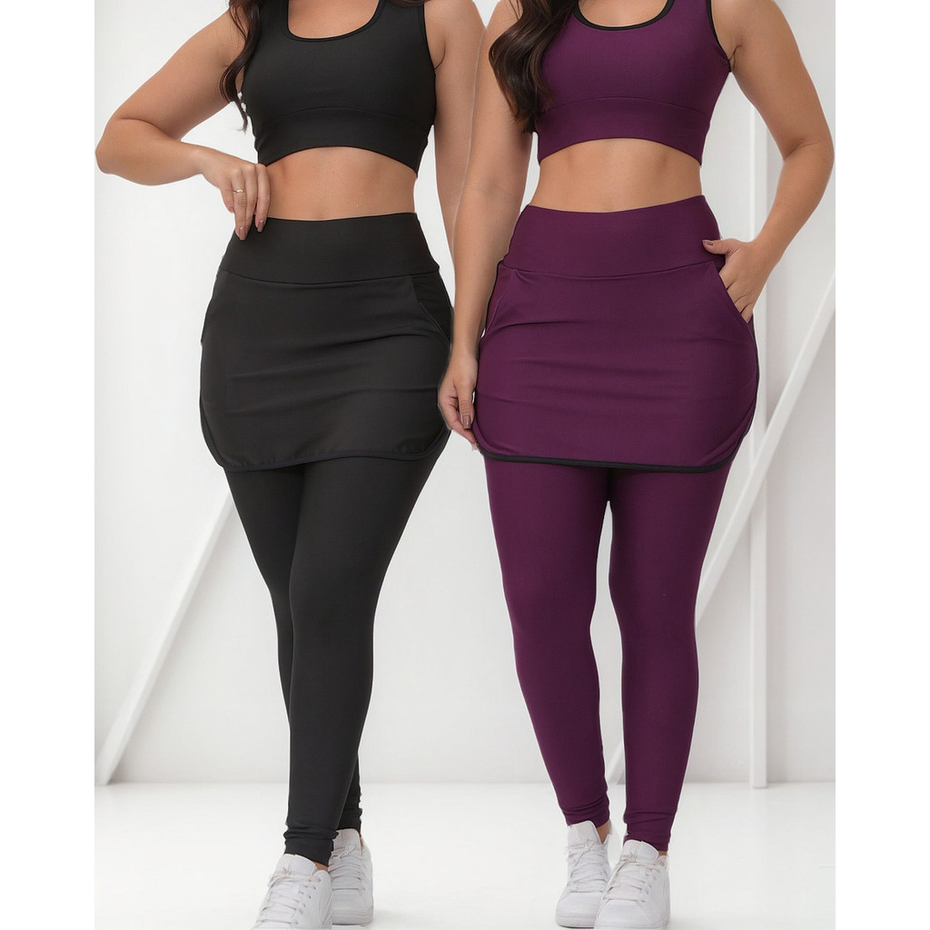 Legging Saia Evangélica Moda Feminina Academia- Kit 2 Uni