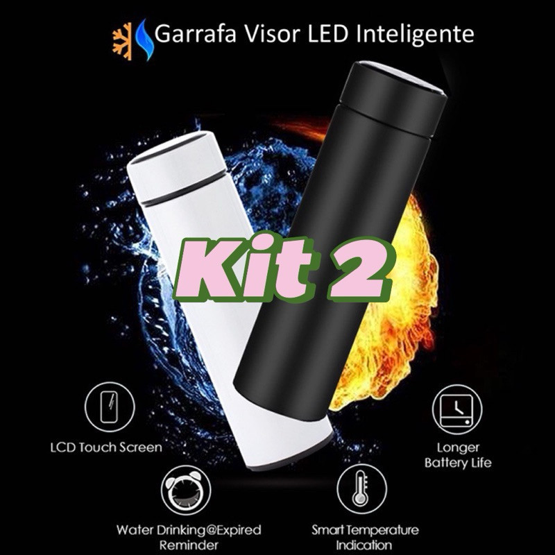 Kit 2 Garrafa Térmica Inox Inteligente Com Medidor De Temperatura Ideal Para Viagens Escritório 500ml Lolita