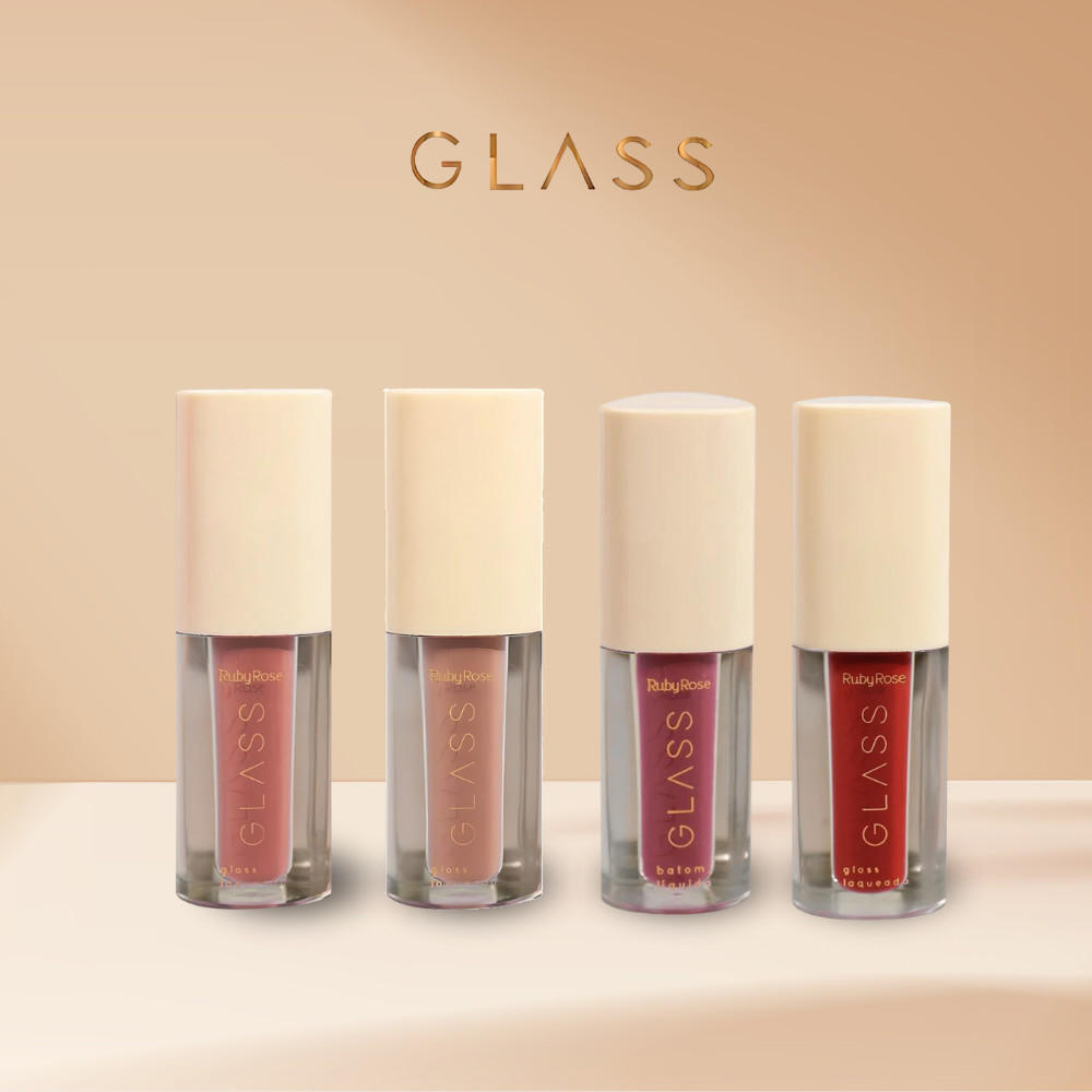 Gloss Laqueado Glass Ruby Rose Brilho Alta Cobertura Aveludado Uniforme Hidratante Longa Duração