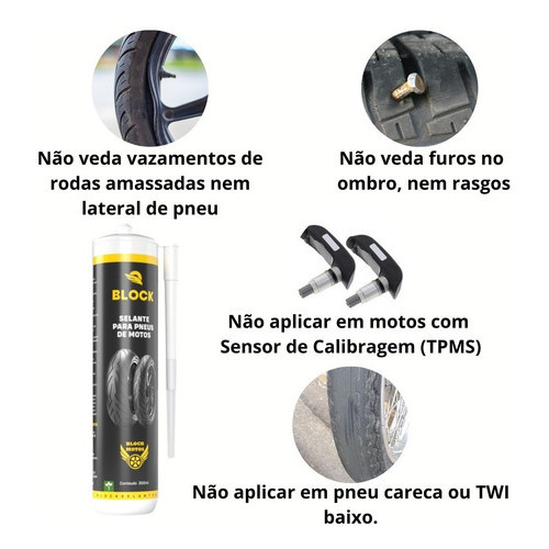 Detalhes do Kit 12 Unidades Remendo De Pneus Selante Preventivo Block Motos