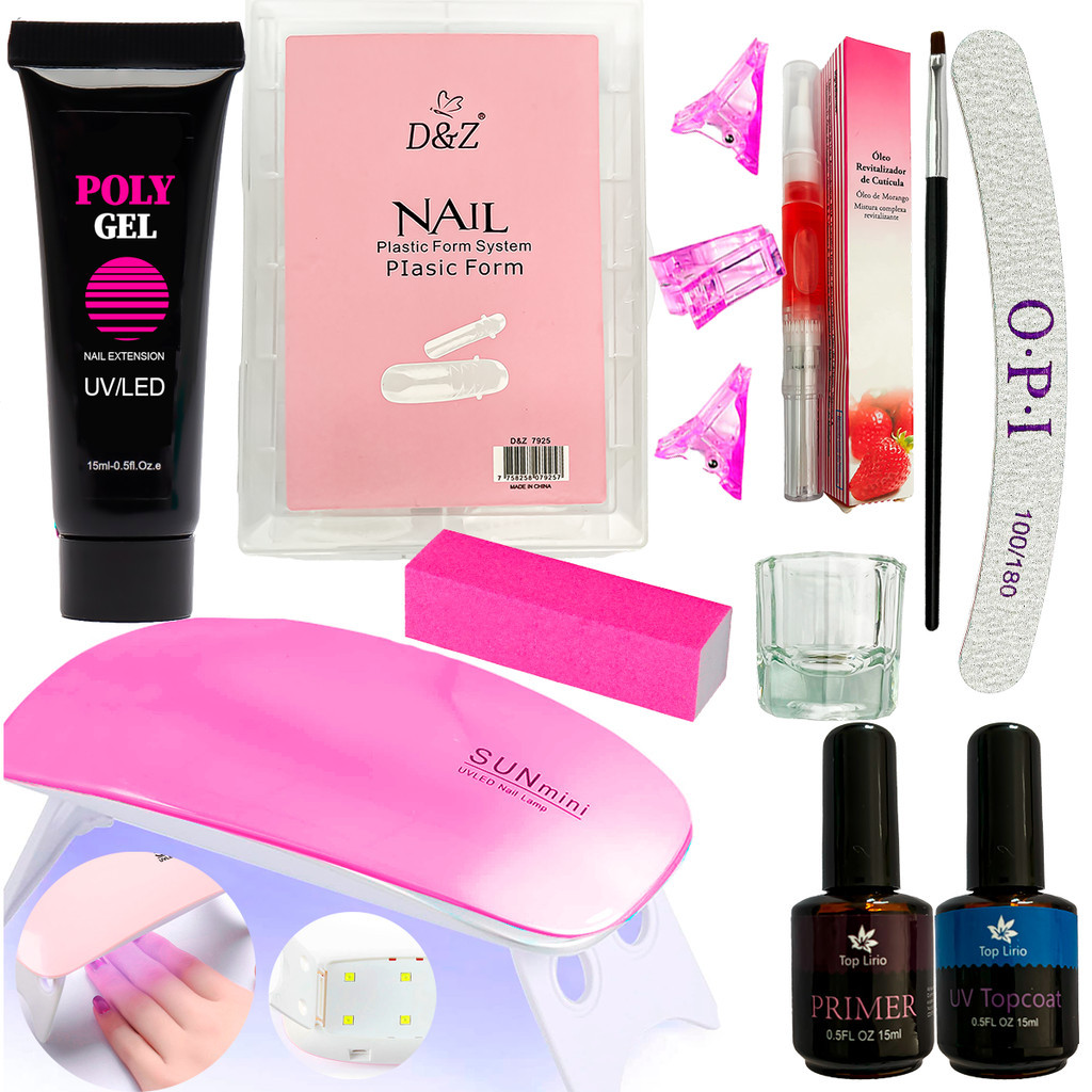 Alongamento Poligel Polygel + Molde F1 Mini Cabine Poly Gel Caneta hidratante Lixa Bloco Gel Manicure Acrygel Copo Dappen Bisnaga de Poligel