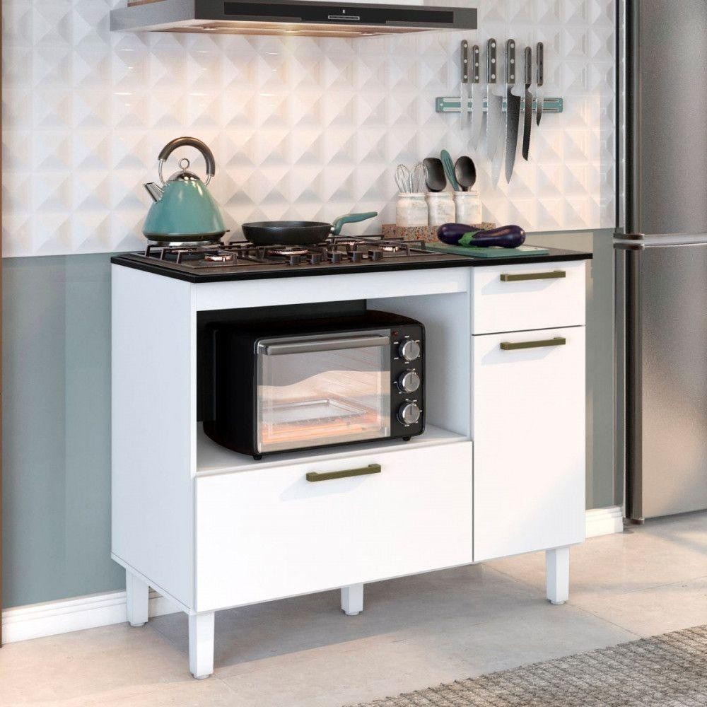 Balcão P/Cooktop 5 Bocas 2 Portas 1 Gaveta Branco - Home & Living
