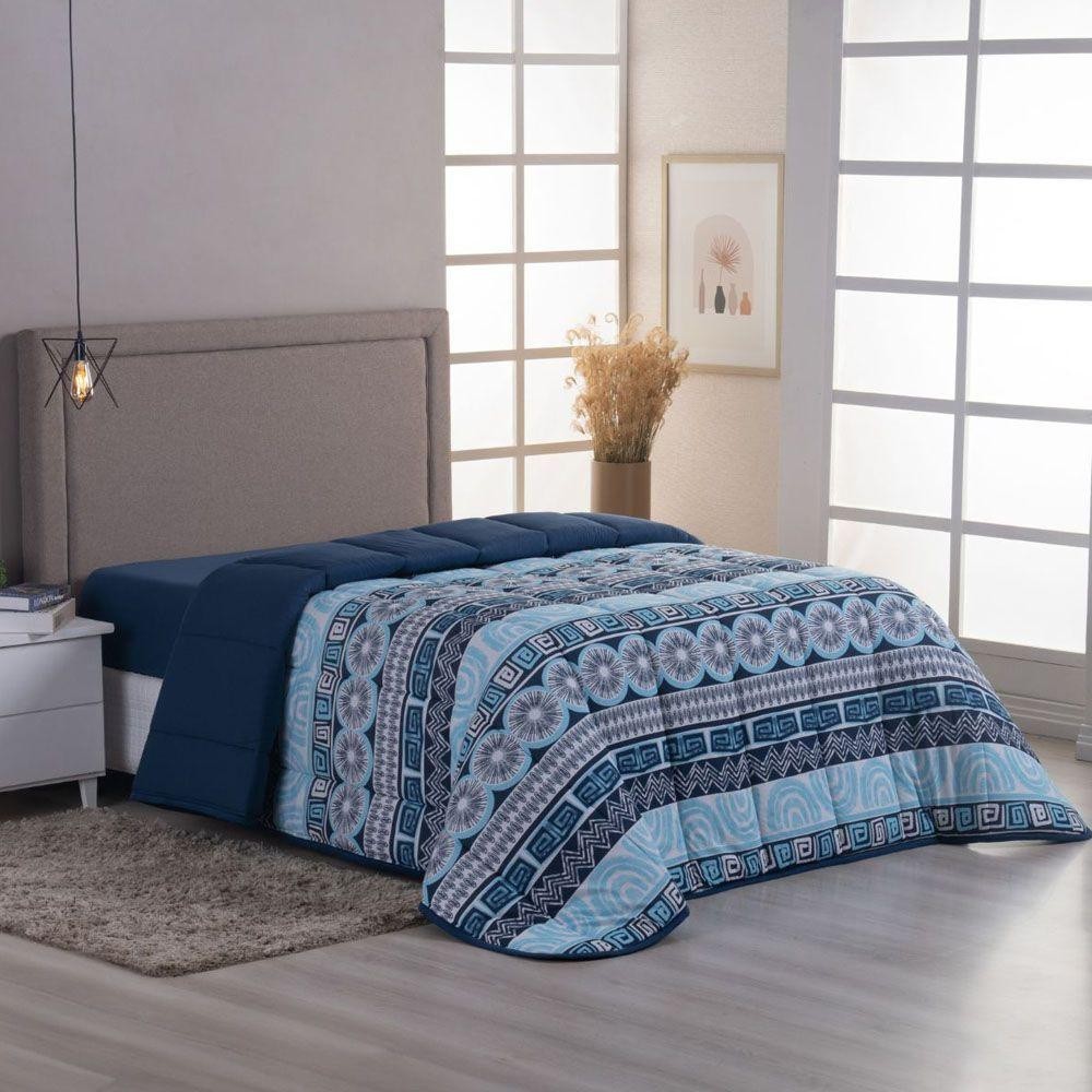 Edredom Cobertor Sonnet Queen Malha Estampada Dupla Face 100% Algodão - Geométrico - Azul Marinho em Oferta na Shopee