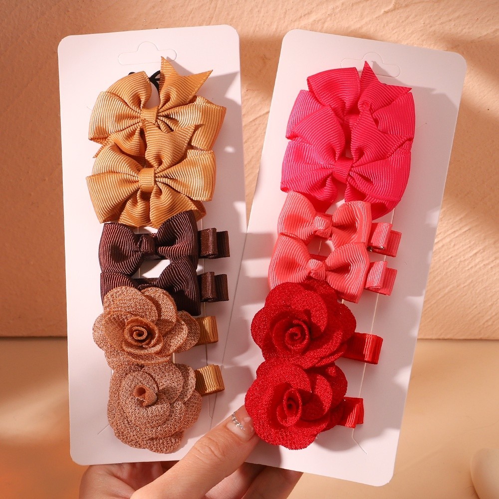 6Pcs/Set Boutique De Fitas Feitas À Mão Conjuntos De Clipes De Cabelo Para Meninas Bebês Sweet Colorful Headwear Wholesale