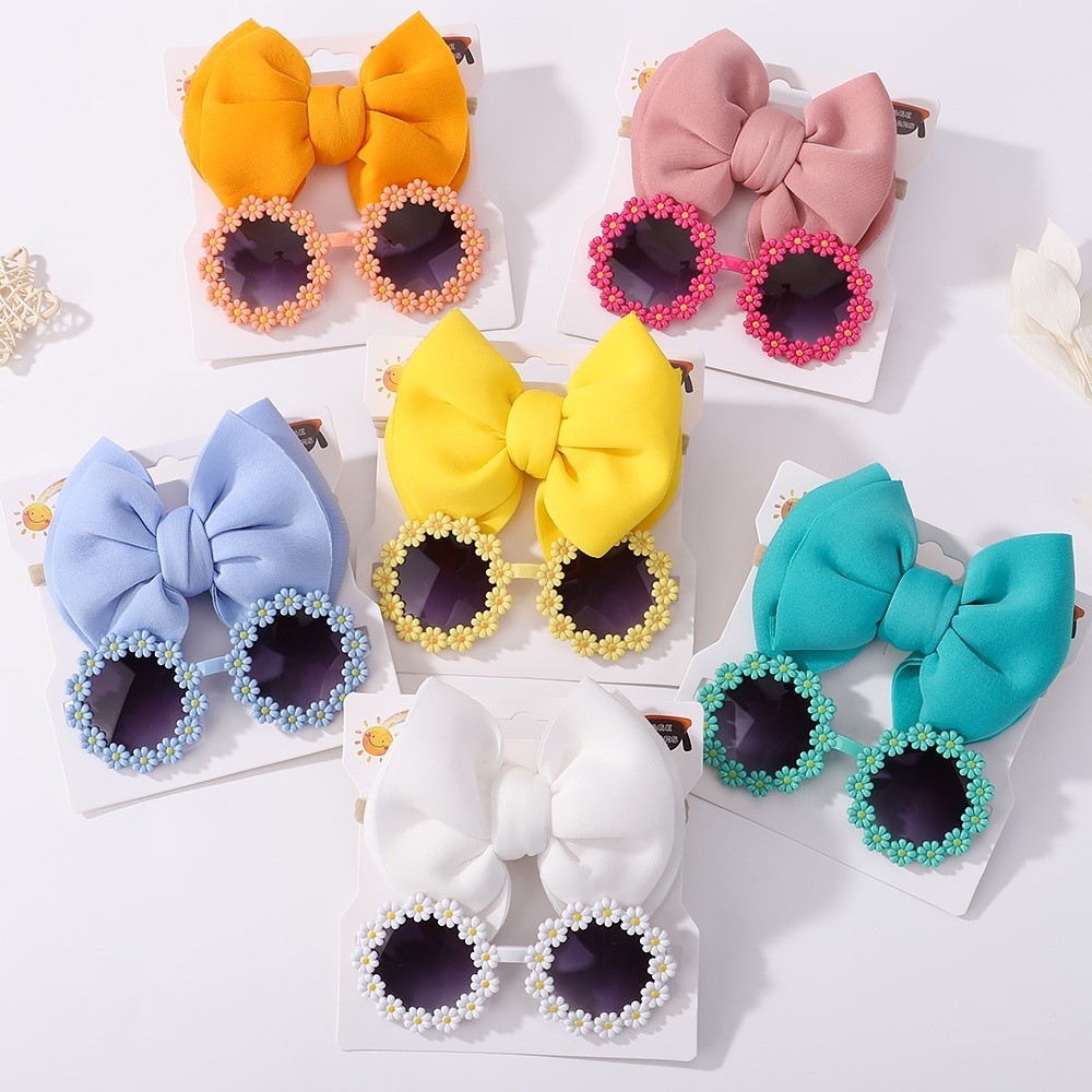 Conjunto De Óculos De Sol E Faixa De Cabeça Boho Baby Com Design De Flor Margarida Para Ro...