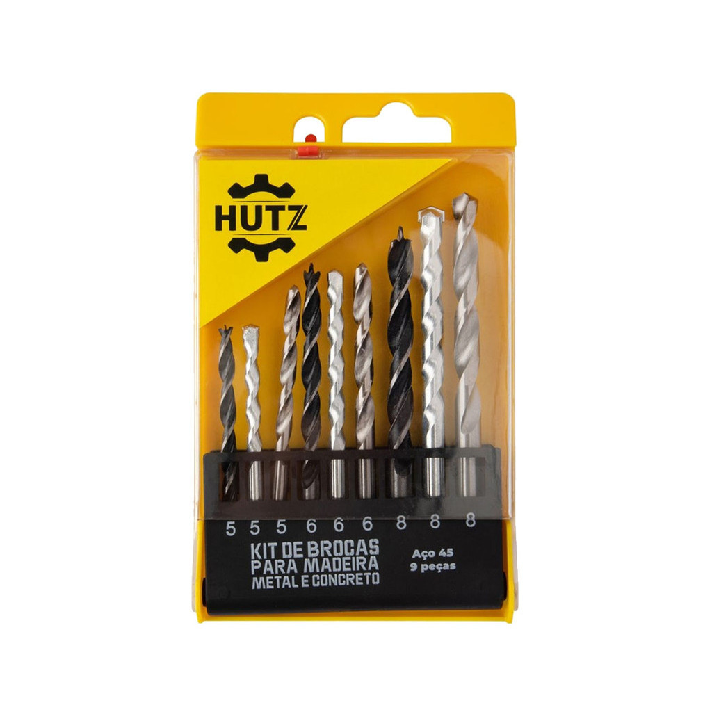 Jogo De Brocas Em Aço Para Concreto Madeira Metal 9 Und 5 6 E 8mm + Estojo Hutz em Oferta na Shopee
