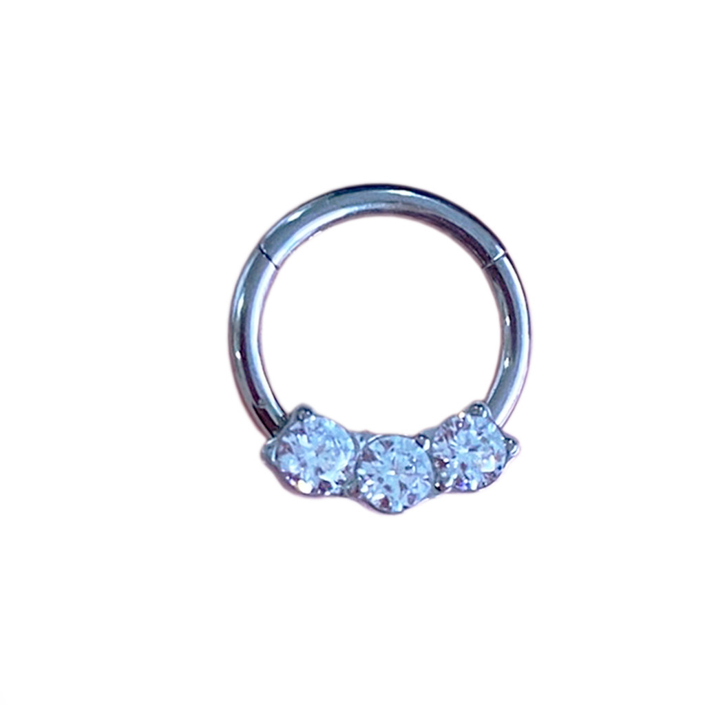 Piercing Argola De Titânio Click Com 3 Zircônias Cristal 8mm