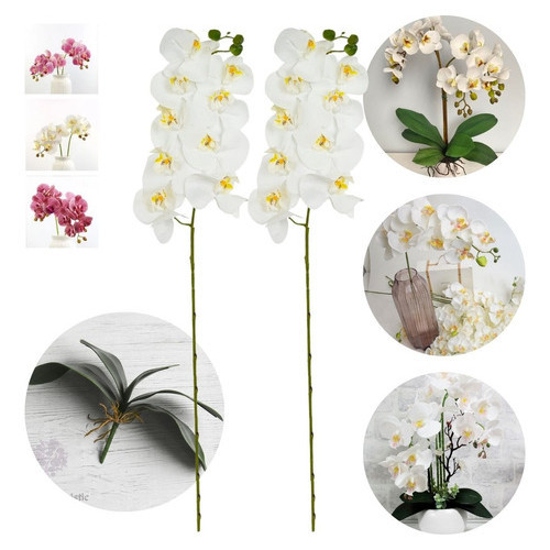 2 Orquídeas Artificial Silicone Realista Decoração Arranjo Decorativa Arranjo Planta Realista Real