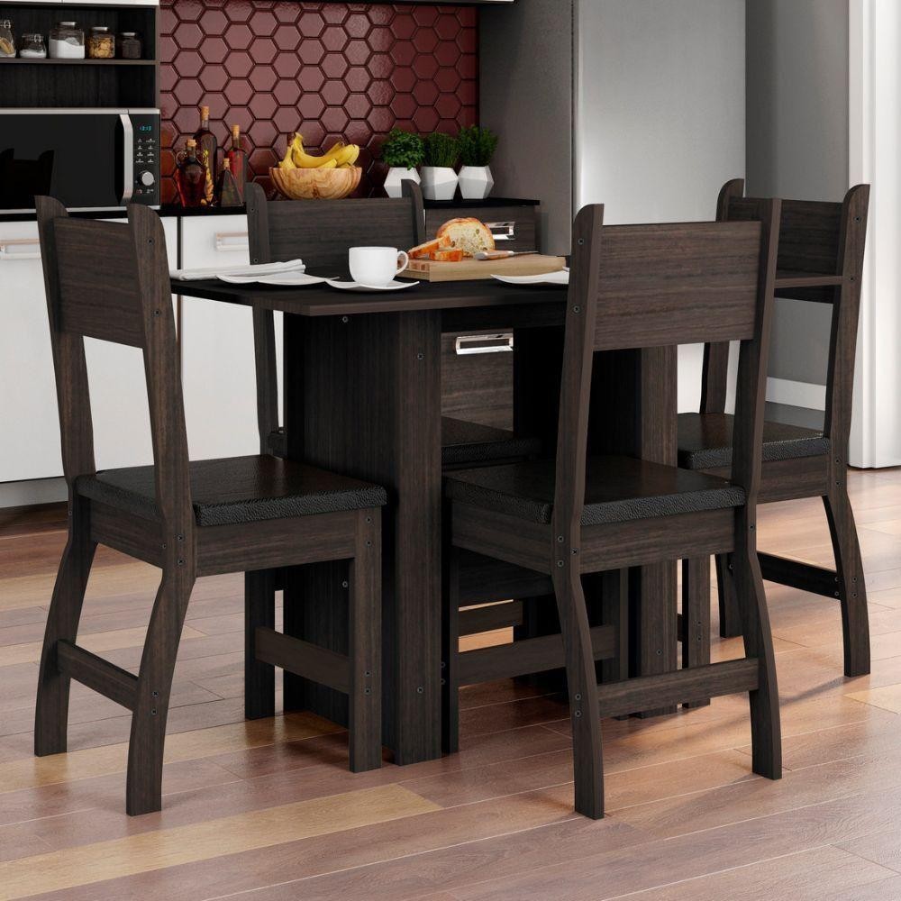Conjunto Mesa De Jantar 4 Lugares Milano Amêndoa Com Preto em Oferta na Shopee