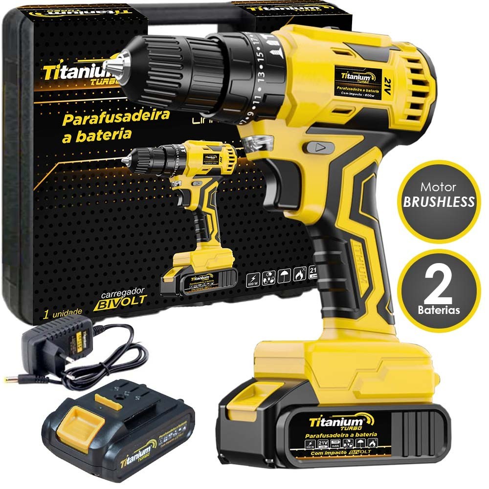 Parafusadeira Furadeira 21v com Impacto Titanium + Kit - Home & Living