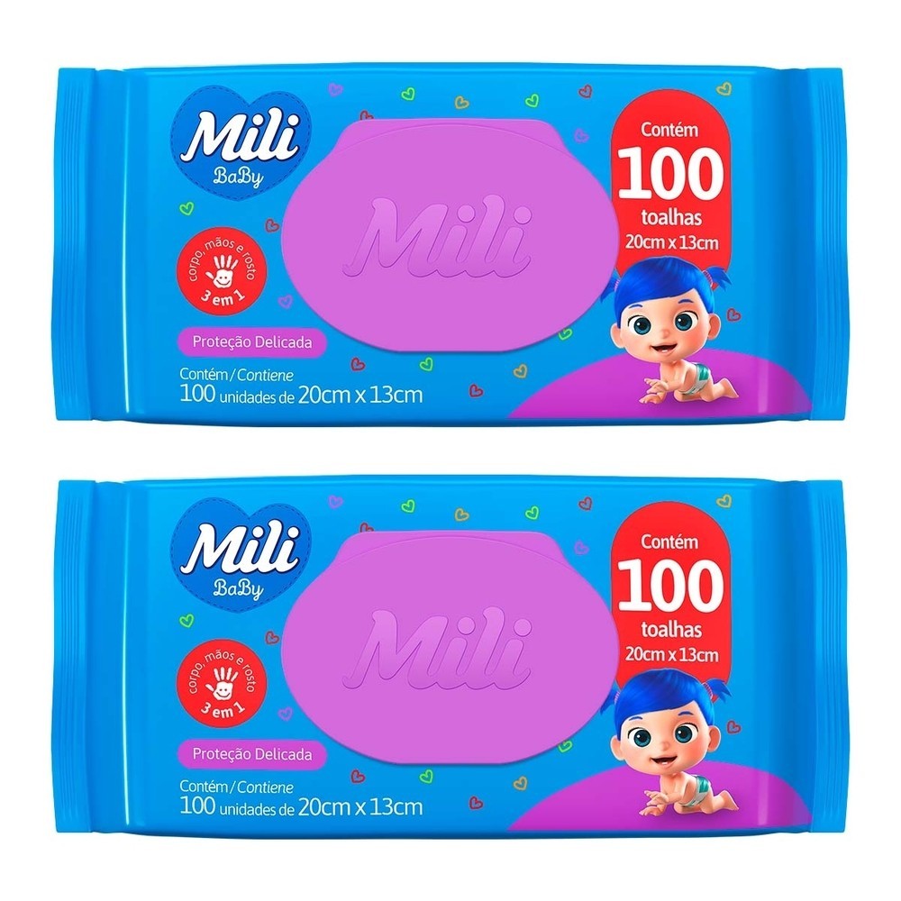 Kit 2 und Toalhinha Umedecida Mili Baby c/100 em Oferta na Shopee