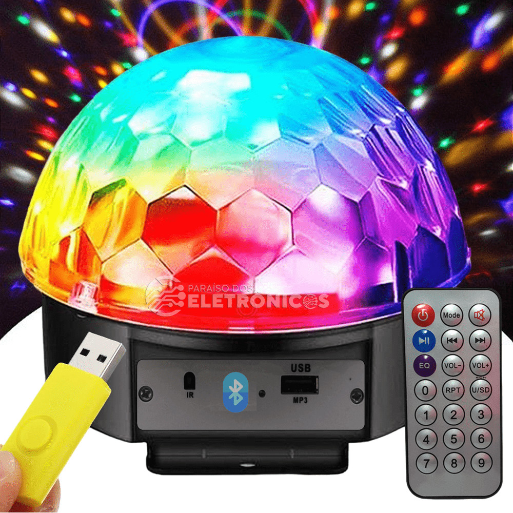 Globo Luz Bola Mágica DJ Iluminação de Festa Jogo de Luz Colorida Com Bluetooth e Controle LEY1725