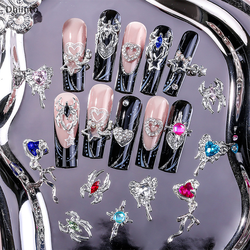 [Dhiint] 5pcs Spider Star Alloy Diamond Nail Accessories Light 3D Decorations Drill Amor Studded Com Diamantes Deco Em