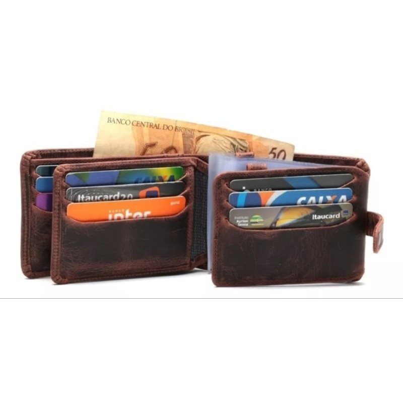 Carteira masculina de Couro Legítimo Porta Cartão RG CNH Moedas Qualidade Premium Importada