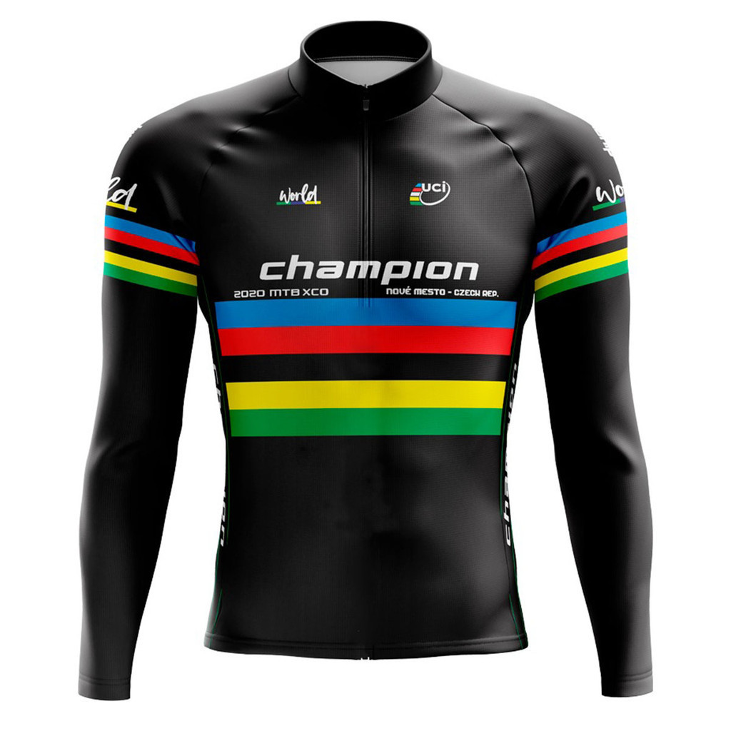 CAMISA CICLISMO MASCULINA MOUNTAIN BIKE MANGA LONGA PROTEÇÃO UV RKC SPORTS CHAMPION PRETO