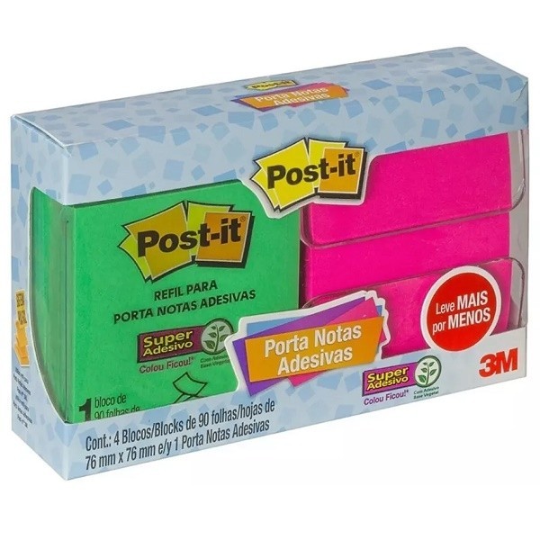 Dispensador POST-IT + 4 Blocos 76MM X 76MM 3M em Oferta na Shopee