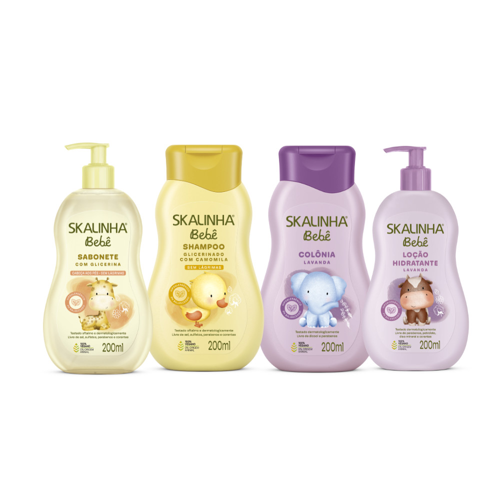 Kit Shampoo Sabonete Colônia Loção Bebê Infantil Skalinha - Mom & Baby