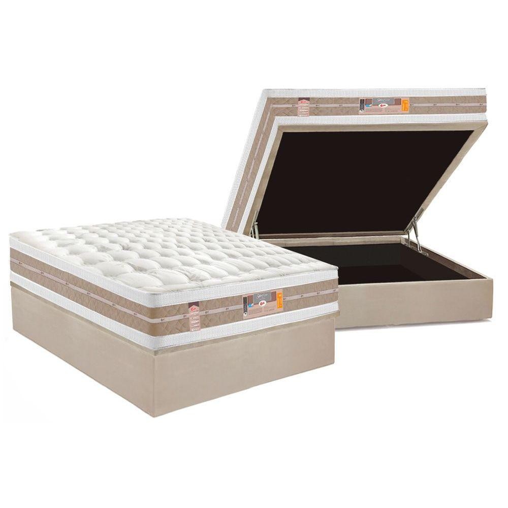 Conjunto Box Baú Casal: Colchão Molas Castor Pocket Silver Star Air Double Face + Base CRC Suede Clean(138x188)
