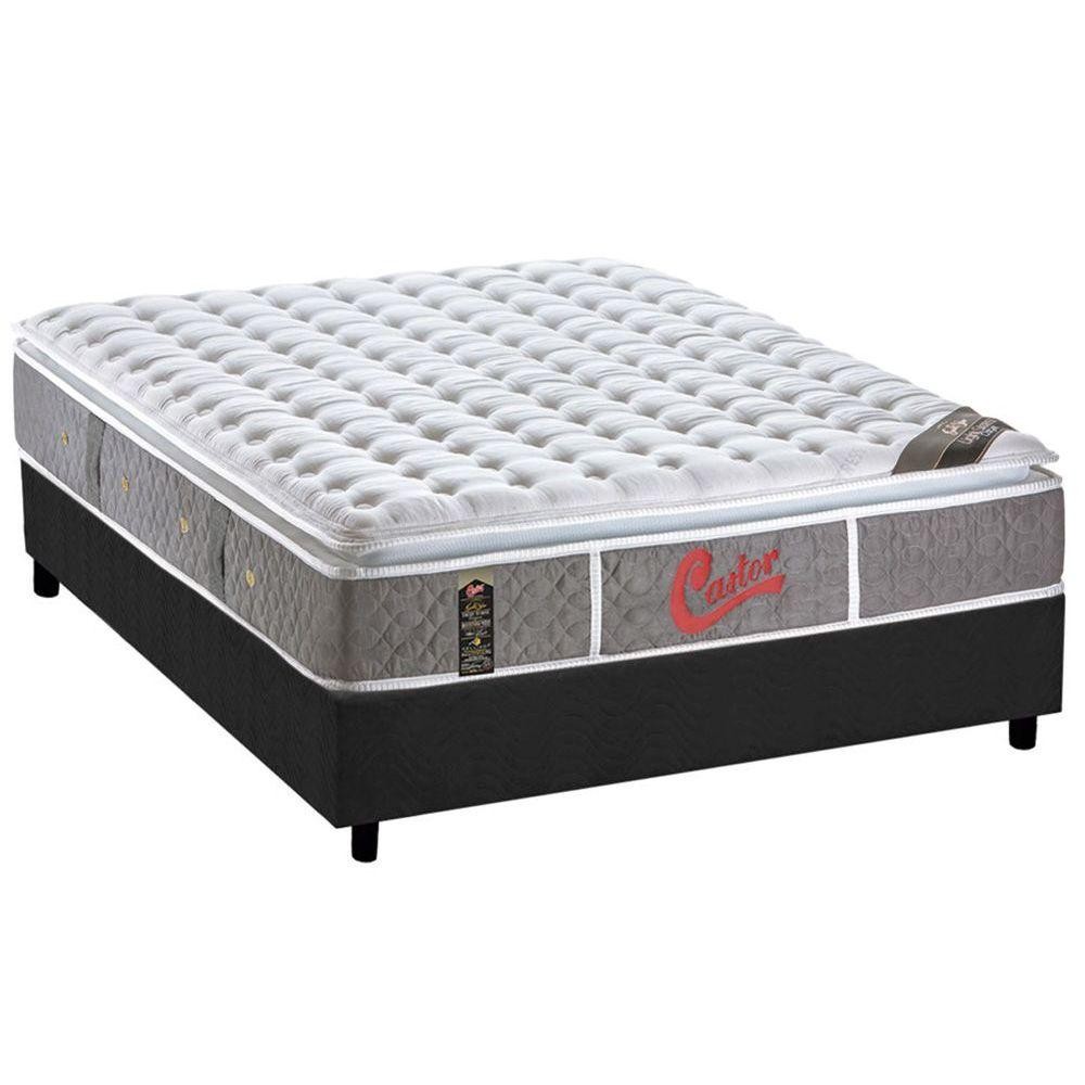 Cama Box Casal: Colchão Molas Ensacadas Castor Pocket Light Stress Oxygen New One Face + Base CRC Suede Gray(138x188)