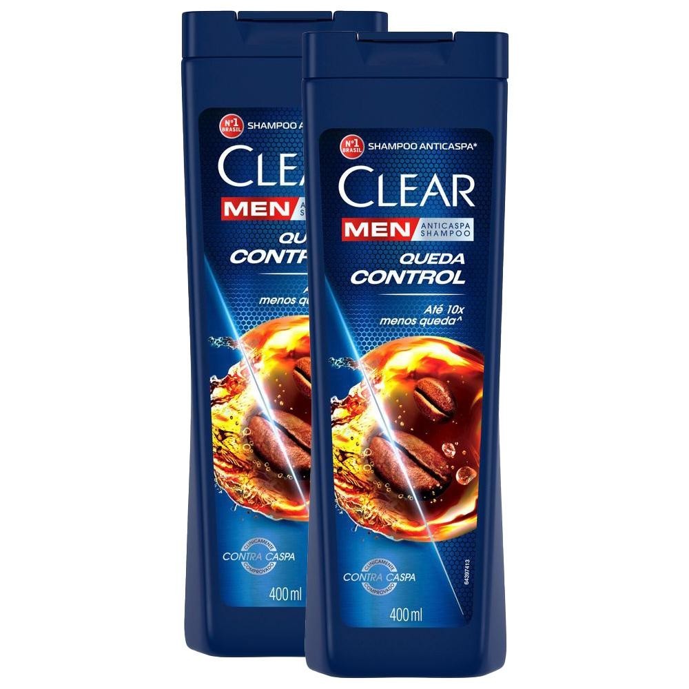Kit 2 Shampoos Clear Men Anticaspa Queda Control 400ml em Oferta na Shopee