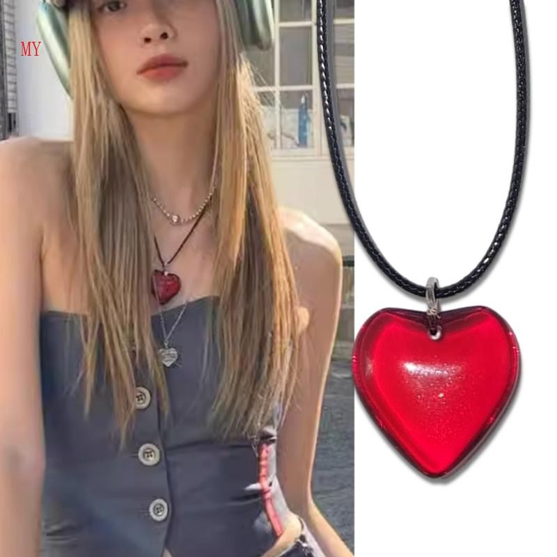 Goth Black Rope Big Loves Heart Pendant Choker Necklace Para Elegante Corrente Ajustável Jóias Simples