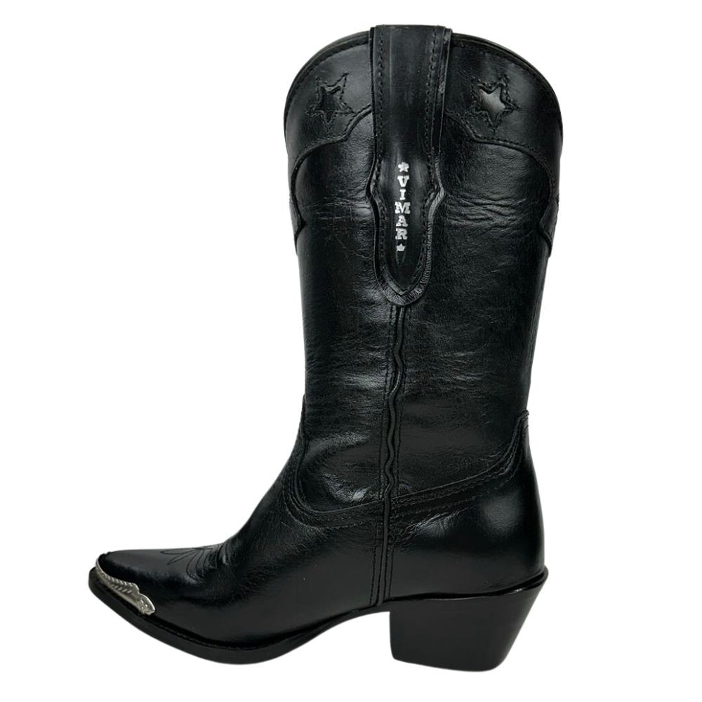 Bota Texana Feminina Vimar Bico Fino Cano Médio Couro Preto Genova Voo Ref. 11260 — imagem 2 de 2