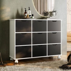 Nicho Organizador com Rodízios Toys 9 Gavetas Q01 Branco/Preto - Mpozenato