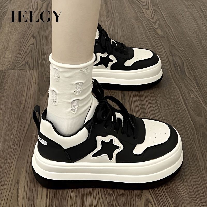 IELGY Sapatos Brancos Estrela De Sola Grossa Para Estudantes Novos Casuais Respiráveis Femininos Versáteis