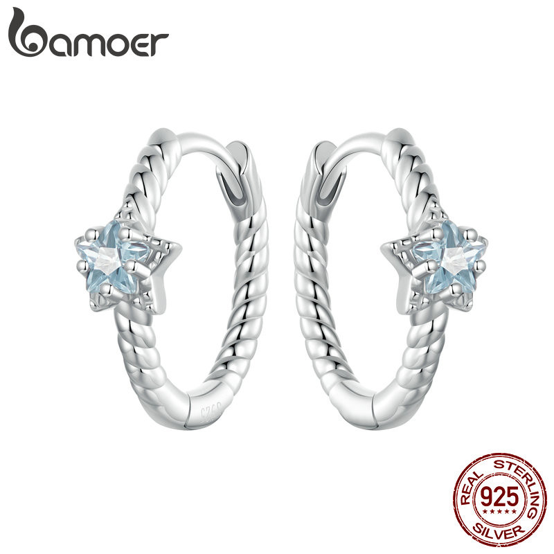 Brincos De Prata Bamoer 925 Sterling Com Design Estrela Cintilante Jóias Para Mulheres . - Fashion Accessories