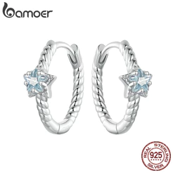 Brincos De Prata Bamoer 925 Sterling Com Design Estrela Cintilante Jóias Para Mulheres .