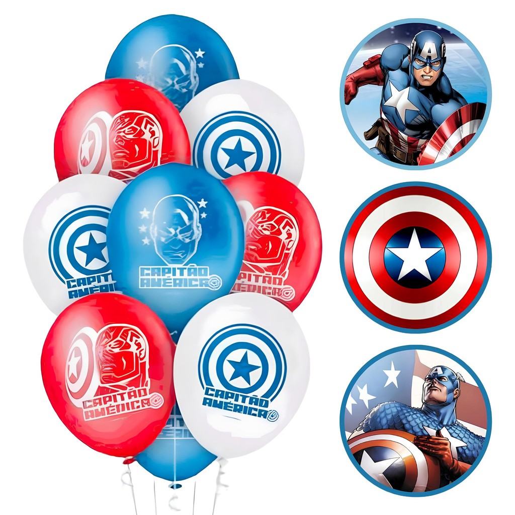 25~125 Balão Capitao America  Redondo 9 Pol. Regina em Oferta na Shopee