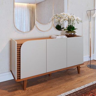 Buffet Decorativo Sala de Jantar Versátil Village 1,36cm Pés de Madeira Off-White/ Freijó G73 - Gran Belo em Oferta na Shopee