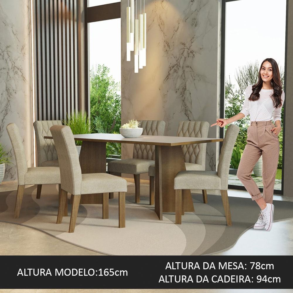 Detalhes do Conjunto Sala de Jantar Mesa Tampo de Madeira 6 Cadeiras Rustic/Crema/Imperial Madison Madesa