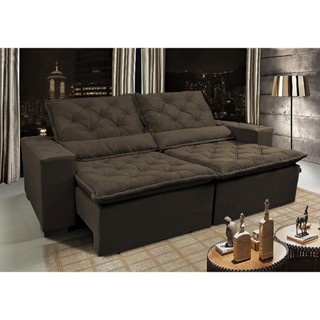 Sofá Lisboa 2,12m Retrátil, Reclinável com Molas no Assento Tecido Suede Velusoft Café - Cama InBox em Oferta na Shopee