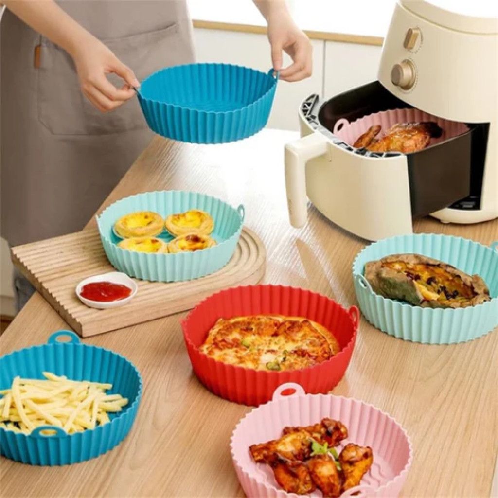 Forma de Silicone Redonda Colorida 20cm para Air Fryer Isanog Rosa Verde Azul Vermelha