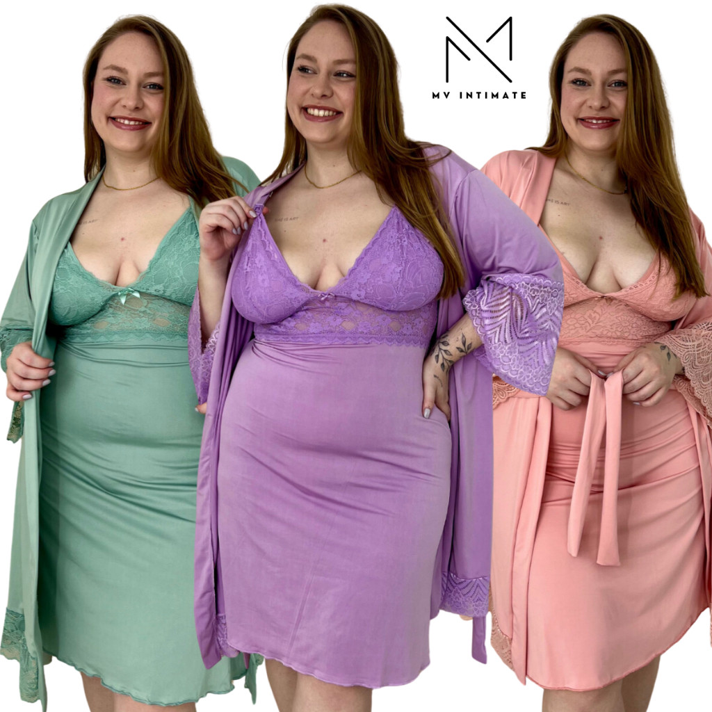 Kit Camisola e Robe Amamentação PLUS SIZE Gestante Pós Parto - Women Clothes