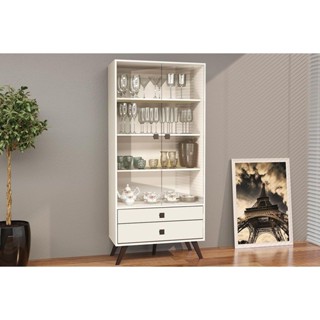 Cristaleira Sala Jantar RT3151 c/ 2 Portas e 2 Gavetas Off White - Movelbento em Oferta na Shopee