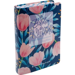 Bíblia da Mulher NAA | Nova Edição | Tamanho Médio | Letra Normal | Couro Sintético | Tulipa Azul