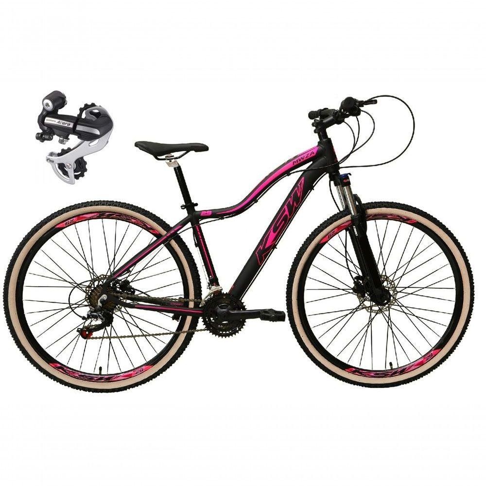 Bicicleta Aro 29 Ksw Mwza 24v Câmbio Shimano Acera K7 Garfo Trava Freio A Disco - Preto/rosa Tam.15