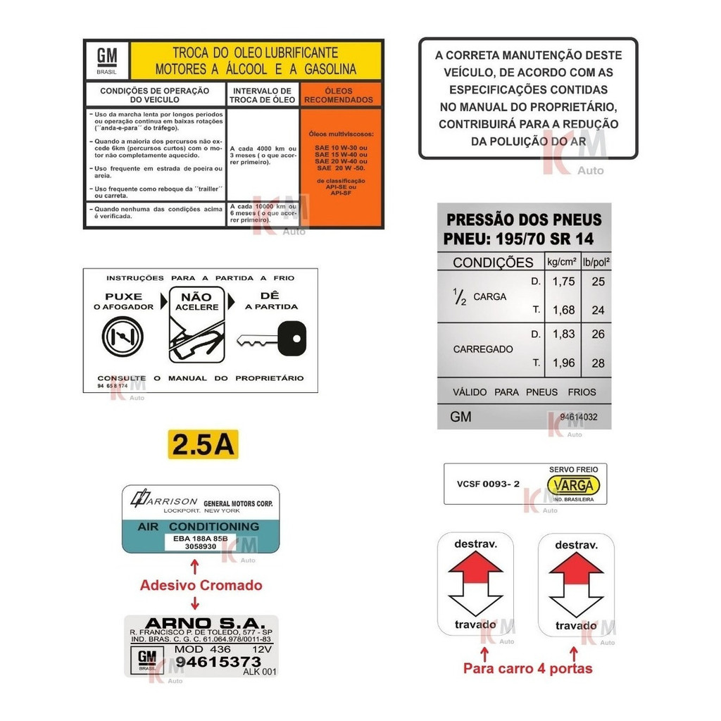 Kit Etiquetas Advertência Opala Motor 4cc Alco. 91 À 92