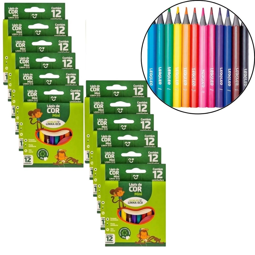 Kit 12 Caixas de Lápis De Cor Mini 12 Cores Leo&leo Atacado Revenda Lembrancinhas