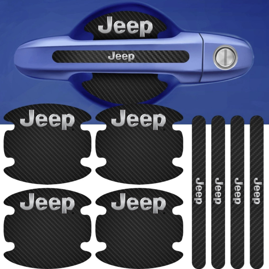 Kit JEEP 8 Peças Adesivo Protetor Maçaneta de Porta Efeito Fibra de Carbono Carro Anti Arranhões Fiat em Oferta na Shopee