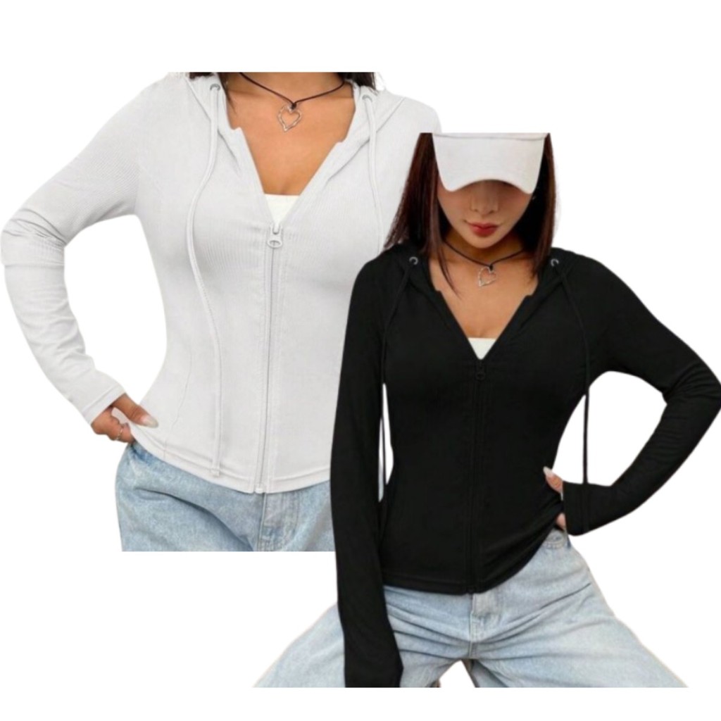Kit academia blusa feminina tecido canelado manga longa com touca tampa bumbum confortávele e basica linda promoção