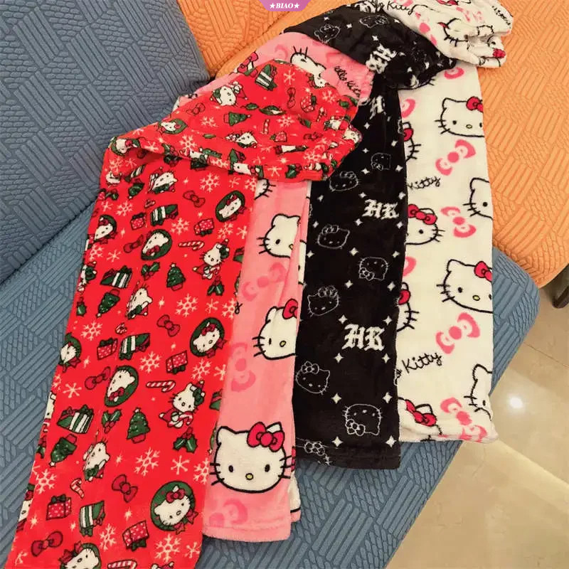 Calça De Pijama Hello Kitty Sanrio Anime Fleece Tecido Elástico Duplo Calças Macias Femininas De Desenho Animado em Oferta na Shopee