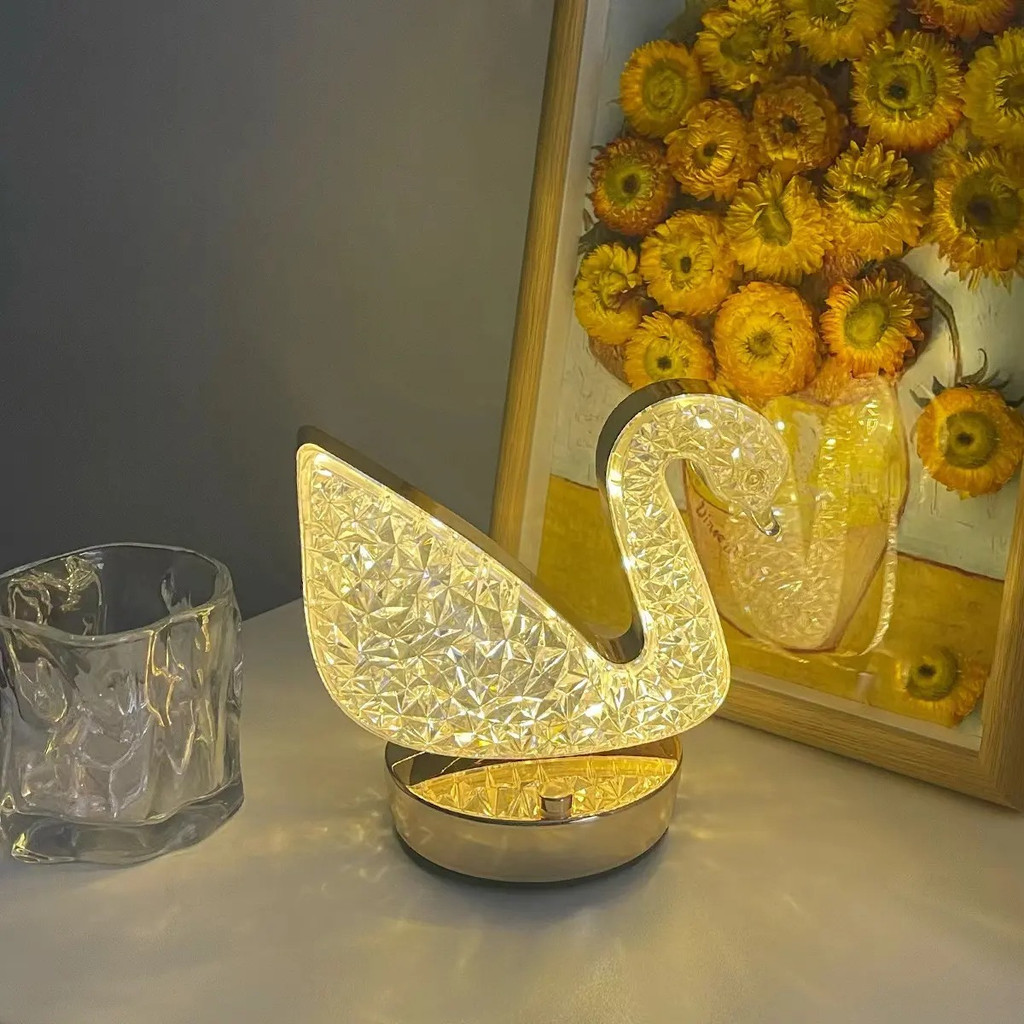 Luminária De Mesa Cabeceira Cisne Led 3 Luzes Touch Luxuosa  Recarregavel