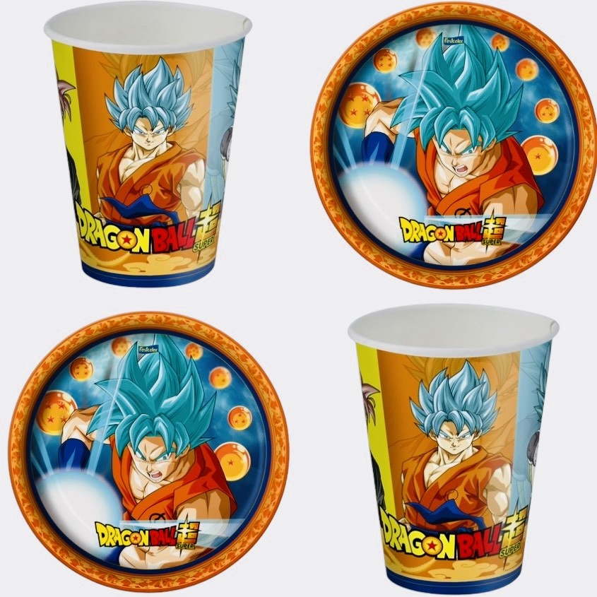 KIT FESTA DRAGON BALL Z 8 PRATOS + 8 COPOS DESCARTÁVEL 200 ML PAPEL - FESTCOLOR (CHOCO)