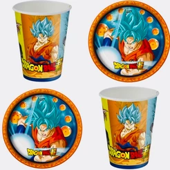 KIT FESTA DRAGON BALL Z 8 PRATOS + 8 COPOS DESCARTÁVEL 200 ML PAPEL - FESTCOLOR (CHOCO)