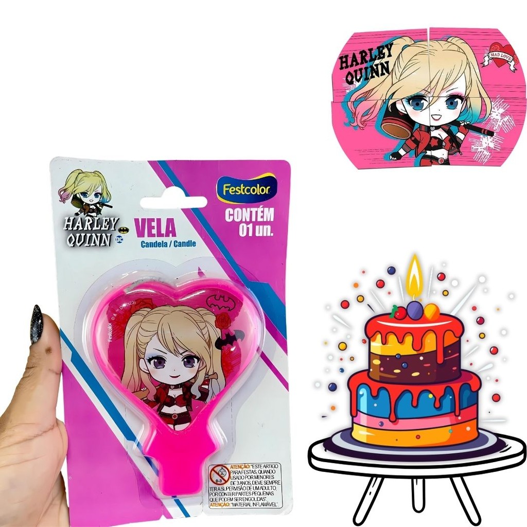 VELA DE ANIVERSÁRIO TEMÁTICA ARLEQUINA - FESTCOLOR - DECORAÇÃO DIVERTIDA PARA FESTAS (CHOCO)