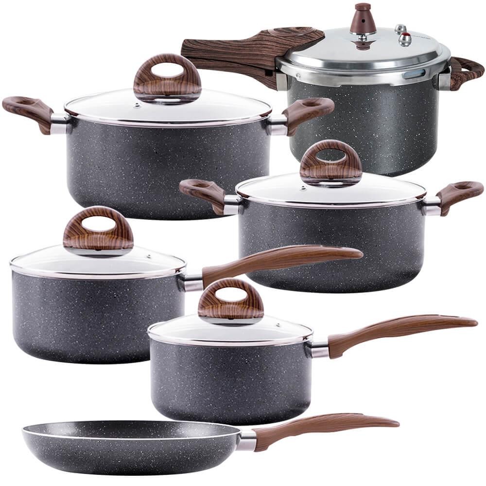 Jogo De Panelas De Indução Com Panela De Pressão Ceramic Life Granito 6 Peças - Brinox - Home & Living