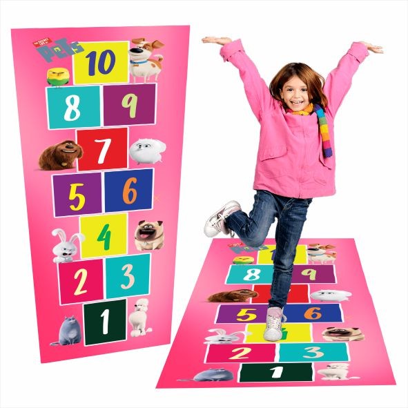 Tapete Amarelinha Infantil Em Lona pets vida secreta dos bichos, Melhor Que Eva, Feminina, Jogo da Amarelinha Jogo pedagógico, Brinquedo para presente de aniversário, dia das crianças e natal, para menina. 2 e 3 e 4 anos. Decoração de Festa no tema.